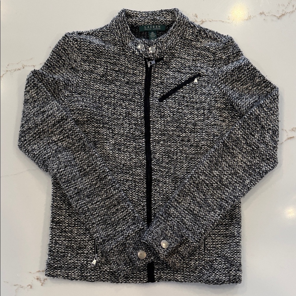 Lauren Ralph Lauren Black and White Tweed Knit Zip-Up Coat XS